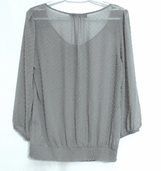 🎁The Limited Gray Sheer Dotted V-neck Top/Blouse - Picture 2 of 9